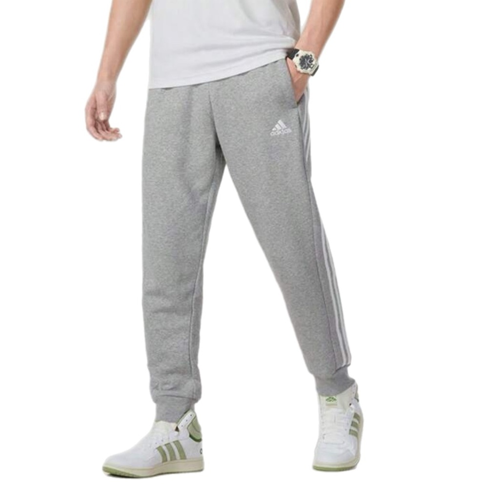 Adidas 3 Stripes Heather Grey/White Fleece Sweatpants With Pockets, Size XL